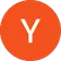 The letter y is in an orange circle on a white background.