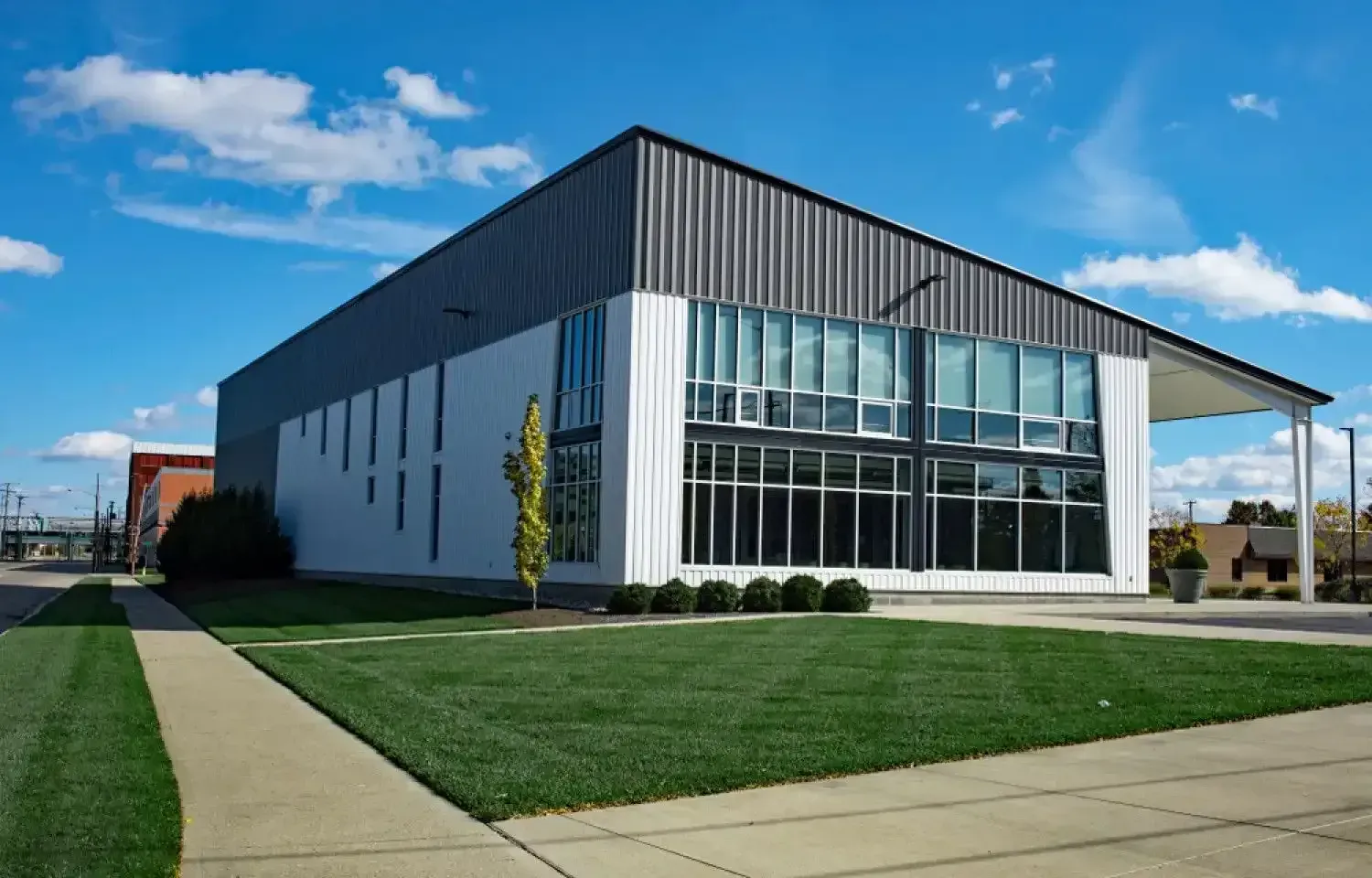 Commercial building with a newly installed roof